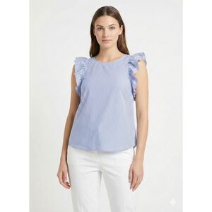 J. Crew Striped Ruffle Flutter Sleeve Blouse Blue White 00 Coastal Preppy Cotton